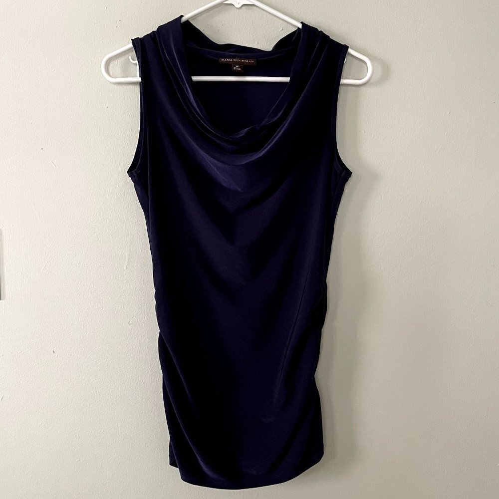 Dana Buchman navy blue dark sleeveless blouse top classic casual scoop neck